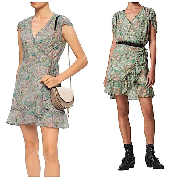 All Saints‎ Zini Shahmina Paisley Wrap Mini Dress, size 10 US - Picture 1 of 14